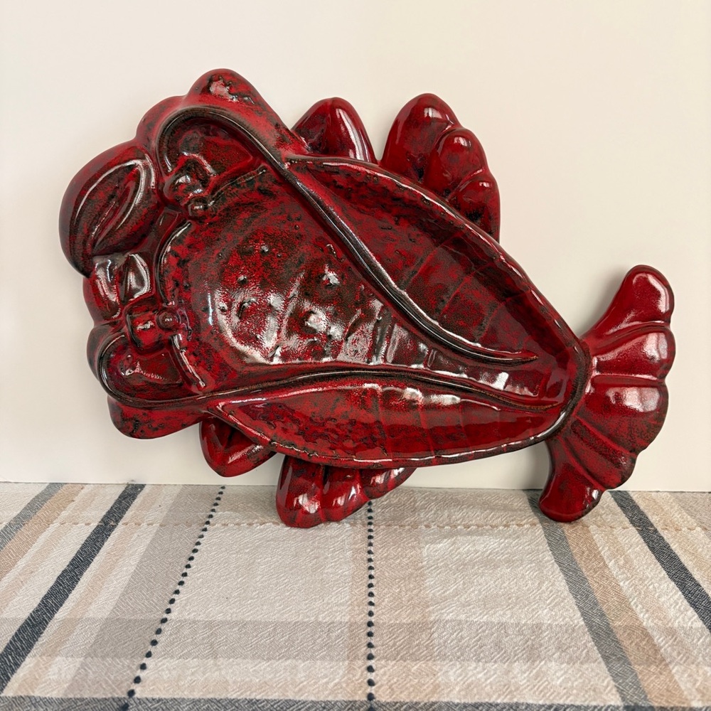 Red Lobster Shaped Ceramic Bowl or Wall Hanging Nautical Art Fisherman Seafood